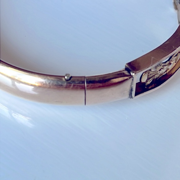 Antique Edwardian Gold Tone Glass Purple Pearl Stone Bangle Bracelet S.O.B & CO - Picture 7 of 15